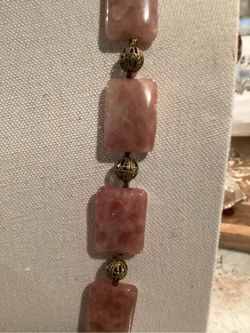 Large Strawberry Quartz Necklace with Butterfly Pendant